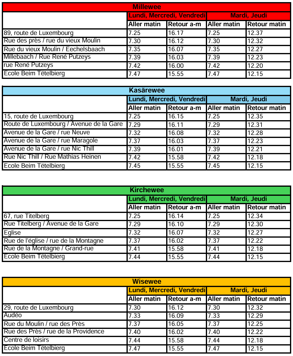 Pedibus lamadelaine horaires