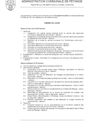 Conseil communal du 19.09.2022 – Délibérations de la séance publique
