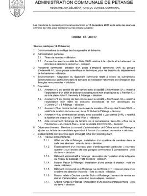 Conseil communal du 15.12.2023 – Délibérations de la séance publique