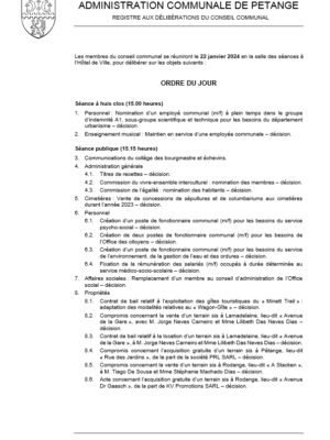 Ordre du jour de la séance du conseil communal du 22.01.2024