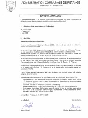 Commission d’intégration de la commune de Pétange – Rapport annuel 2022
