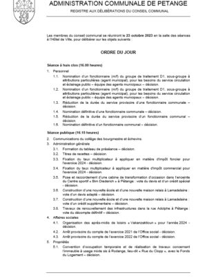 Conseil communal du 23.10.2023 – Délibérations de la séance publique