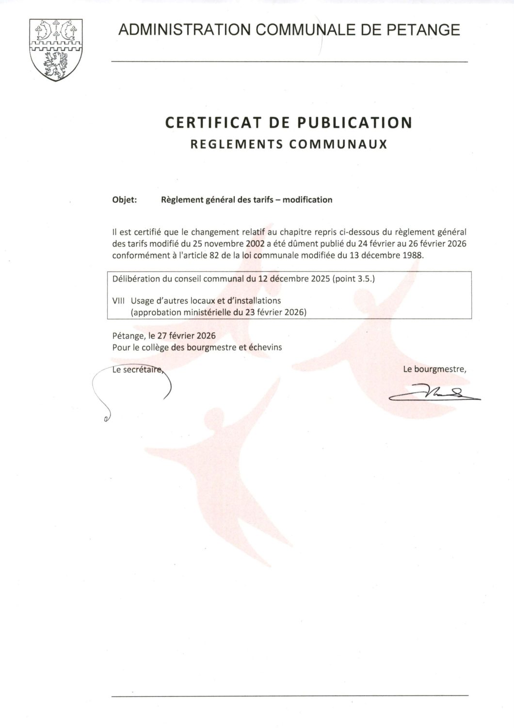 Règlement général des tarifs