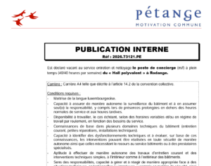 Publication interne d’un poste de concierge (m/f)