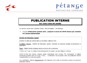 Publication interne d’un poste d’éducateur gradué (m/f)